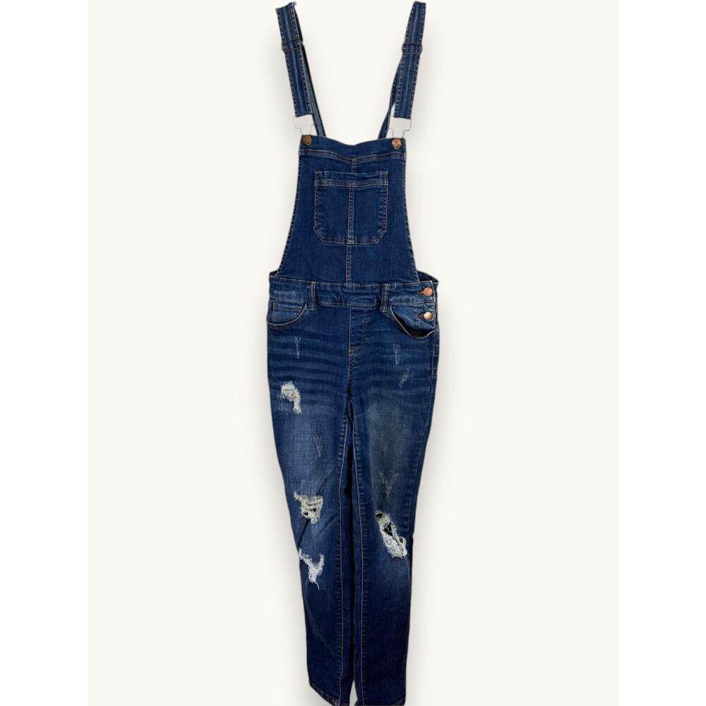 Wax Jean Women’s Distressed Dark Wash Denim Overalls Straight Leg S